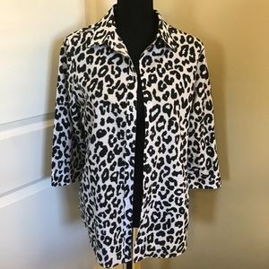 Talbots Black and White Animal Print Button Up